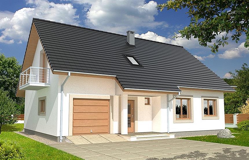 Projekt domu Werbena energo+ wersja A z pojedynczym garażem paliwo stałe